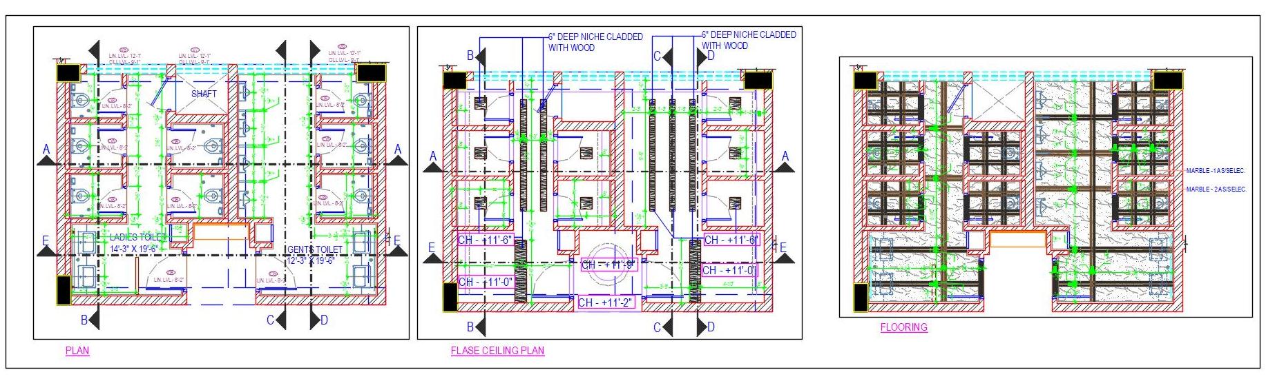 Public Toilet Block CAD Layout, Flooring & Ceiling Design